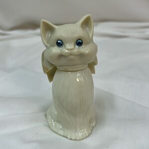 Avon Vintage White Cat with Blue Rhinestone Eyes White Glass Bottle